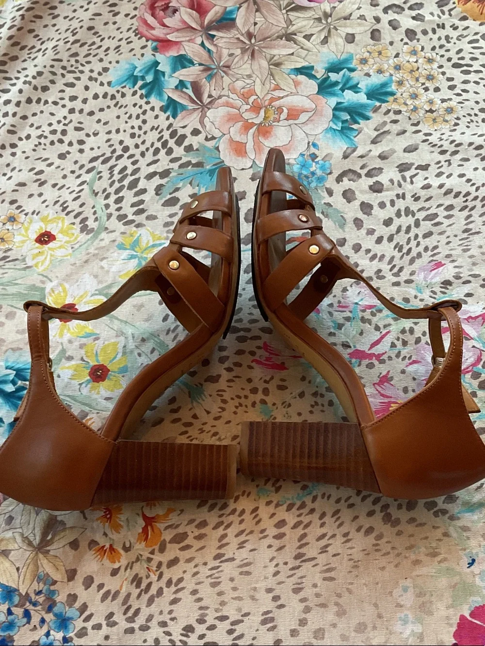 Sezane High Cristy Leather T-Strap Block Heel Sandals